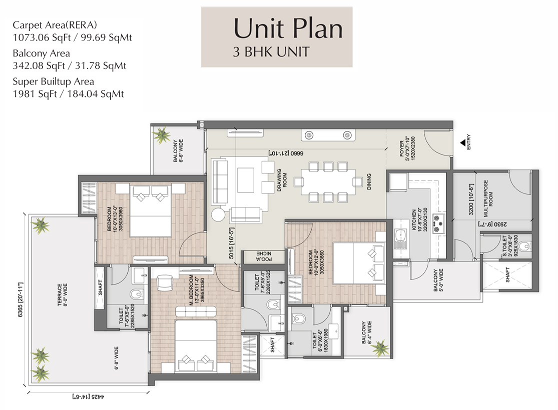 AUCosmosCorner-1981-3bhk AU Cosmos Corner Floor Plan